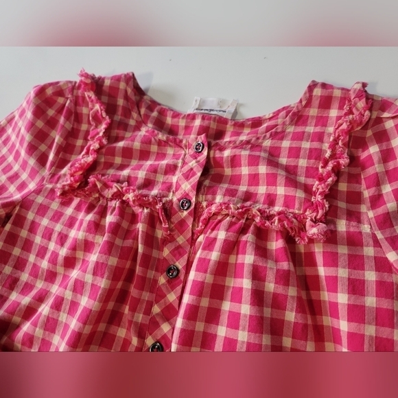 Holding Horses Gingham Ruffle Roll-tab Sleeve Button-down Shirt Size 4 Pink - Picture 4 of 13